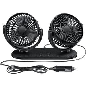 TriPole Car Fan 12V / 24V Portable Auto Cooling Dual Head Rotatable Vehicle Electric Fan for Car, Truck, SUV, RV, Van, Boat, Golf Cart - 3 Speeds, Strong Wind Air Circulation