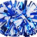 Lovecheer 2PCS Professional Cheerleader Pom Poms with Baton Handle (No Zip Tie) for Sports Spirits Girls Adults Performance Dance Cheering (Blue and White)