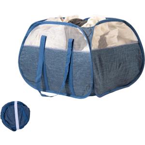 Collapsible Laundry Basket, 90L Foldable Pop-up Laundry Hamper with Reinforced Handles, Tear Proof Mesh Dirty Clothes Hamper for Laundry (Blue)