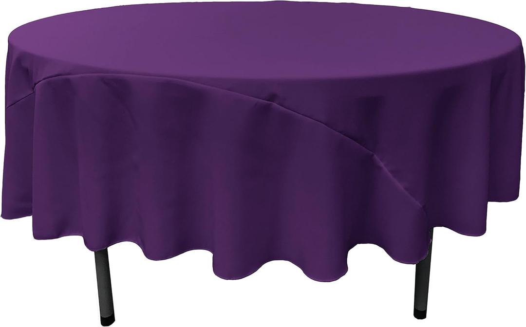 LA Linen Polyester Poplin Washable Round Tablecloth, Stain and Wrinkle Resistant Table Cover 90", Fabric Table Cloth for Dinning, Kitchen, Party, Holiday 90-Inch, Purple, (TCpop90R_Purple230)