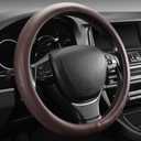 2025 Model High-Grade Real Cowhide Steering Wheel Cover for Men WomenBrown Genuine Leather Steering Wheel Cover for Cars,Universal 14.5-15 inch Steering Wheels,Grid & Square Motif