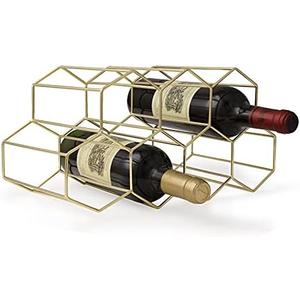 FOMANSH Countertop Wine Storage - Freestanding 7 Bottle Metal Holder with Modern Design for Kitchen or Wine Cellar