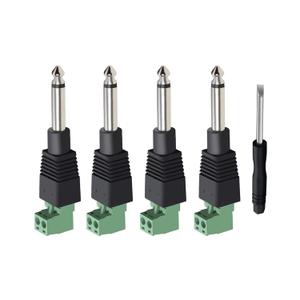 1/4 Jack, 4Pcs Solderless 1/4 Inch Audio Jack TS Male Mono Quarter Inch 6.3mm Phone Plug 1/4" Plugs Connector for Speaker Cables, Guitar Cables, Microphone Cables Repair