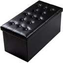 PRANDOM Extra Large Ottoman with Storage [1-Pack] Faux Leather Folding Small Square Foot Stool with Lid for Living Room Bedroom Coffee Table Dorm, Black, 30.5x15x15 inches
