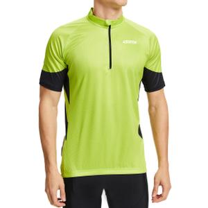 ASTRYON Mens Cycling Jersey Short Sleeve UPF Half Zip with 3+1 Zipper Pockets Breathable Quick Dry Moisture Wicking Fabric Green (L)