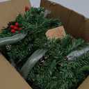9FT Pre-Lit Christmas Garland with 100 Lights, 8 Lighting Modes Timer Battery Operated, Mixed PE & PVC Evergreen Garland with Red Berries, Pine Cones for Mantle Staircase Decor