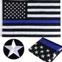 Thin Blue Line Flag 5x8 Ft Outdoor Large Police Flag with Embroidered Stars, Heavy Duty American USA Back the Blue Line Flags for Outside with Brass Grommets