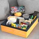 Couch Cup Holder Tray - Couch Organizer Caddy, Silicone Beach Caddy with Cup Holder, Sofa and Bed Drink Holder and Couch Tray Table for Snacks Beverage Remote (Black)