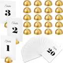 24 Pieces Round Table Number Cards Stands Modern Cursive Table Number 1-20 for Wedding Reception Anniversary Party Restaurant Events 4 x 6 Inches (Gold)