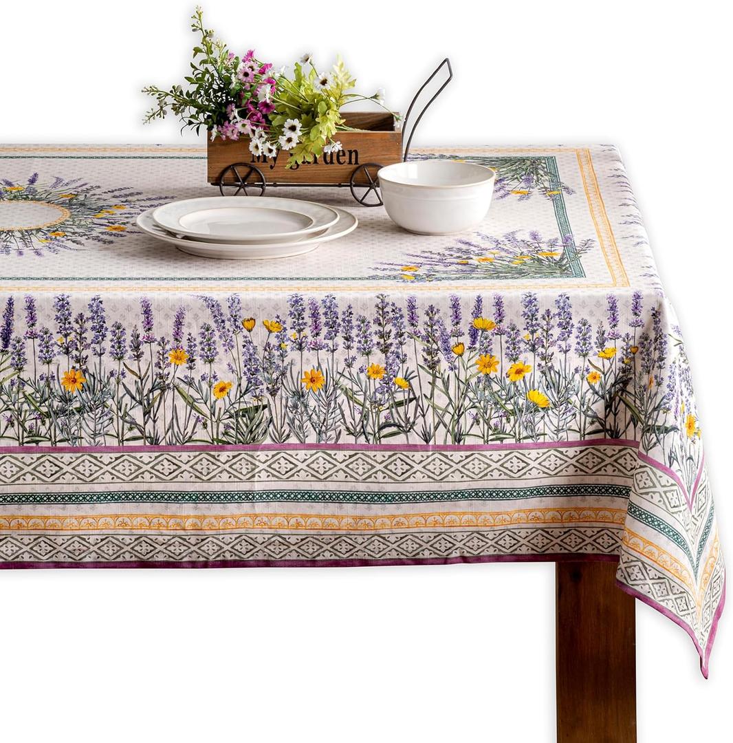 Maison d' Hermine Table Cloth Rectangle Table 100% Cotton 60 x 120 Inches Tablecloth Reusable Decorative for Dining Kitchen Room Farmhouse Home Gifts for Mothers Day Spring Summer - Fanny Lavender
