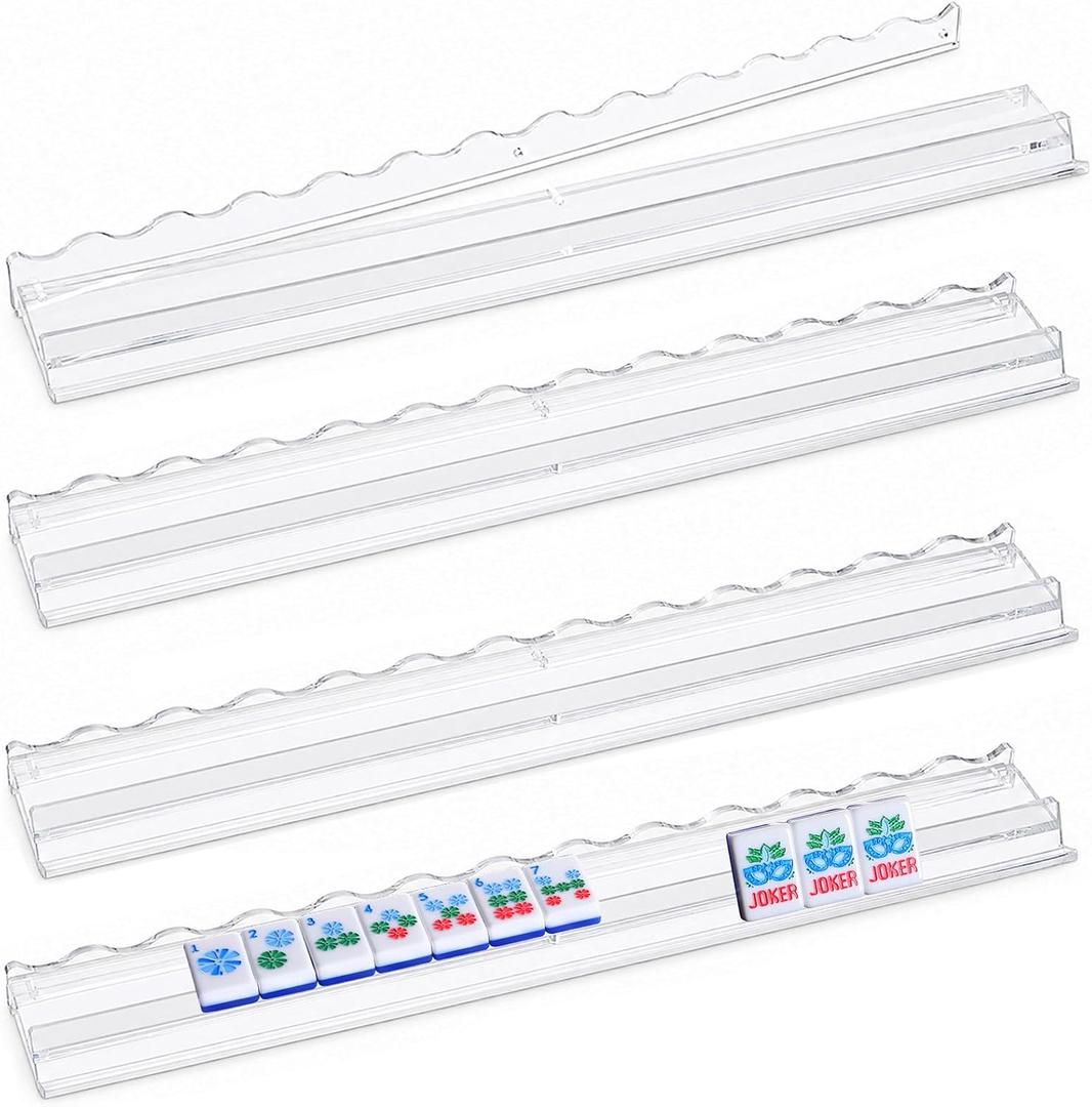 Jongyance 4-Pack Clear Acrylic Mahjong Racks with Pushers(19.7") for American Mahjong Game, Mahjong Accessories