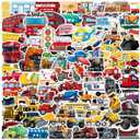 100pcs Vehicle Stickers for Kids, Transportation Stickers with Construction Truck Digger Engineering Car Train Motorbike Fire Truck Crane Airplane, Waterproof Vinyl Stickers for Water Bottle Scrapbook, 5.6 X 3.4 X 0.5 Inches