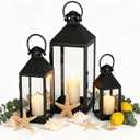 Decorative Metal Candle Lanterns Set, Hanging & Tabletop Hurricane Lanterns Holders for Patio, Porch, Garden, Wedding, Party Decor, Indoor/Outdoor Use, Pinnacle Black