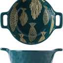 Ceramic Ramen Bowl With Handle, Deep Soup Bowl Set Of 2, Soup Cup Microwave And Oven Safe(21x16x6cm)-Green-Fish