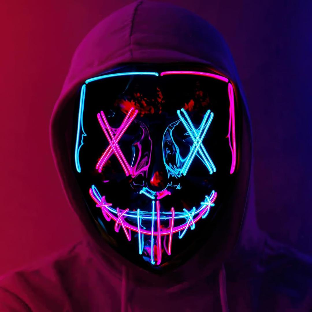 Halloween LED Light-Up Mask | Scary Glowing Design for Cosplay, Costume Parties, Masquerade & Carnival (Ideal Gift) (Blue/Pink)