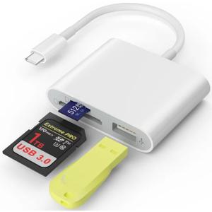 SD Card Reader, USB 3.0 Type C High Speed to SD/TF Card Adapter for iPhone 15/16 Pro Max Memory Card Reader with SD MicroSD USB 3 Port for Mac/iPad/MacBook Pro/Air Android Phone Tablet (White(3 in 1))