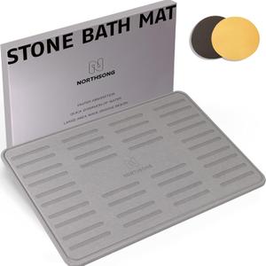 N NORTHSONG Large Diatomite Earth Bath Mat,Stone Bath Mat,Washable Rugs,Bathtub Mat -Rapid Water Absorption,Quick-Drying,Non-Slip for Bathroom and Kitchen-Light Grey