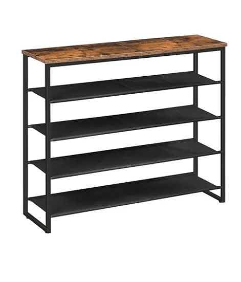 HOOBRO 5-Tier Shoe Rack, Industrial Style, Holds 16-20 Pairs of Shoes, Rustic Brown