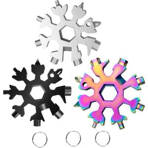 3Packs Snowflake Multi Tool, 18-in-1 Stainless Steel Snowflake Multitool for Bottle Opener and Flat Phillips Screwdriver Kit/Wrench,Christmas Gifts for Men Adults Dad,Gadgets for Outdoor Camping Daily