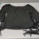 KWSTAIN Fringe Tops for Women Western Cowgirl Off The Shoulder Fall Long Sleeve with Tassels Stretchy Crop Shirts Blouses (XX-Large, 01-black)