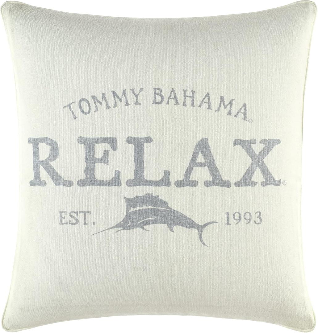 Tommy Bahama Throw Pillow Soft Cotton with Zipper Closure, Tropical Design, Ideal for Bed or Couch, 18" x 18", Relax Grey