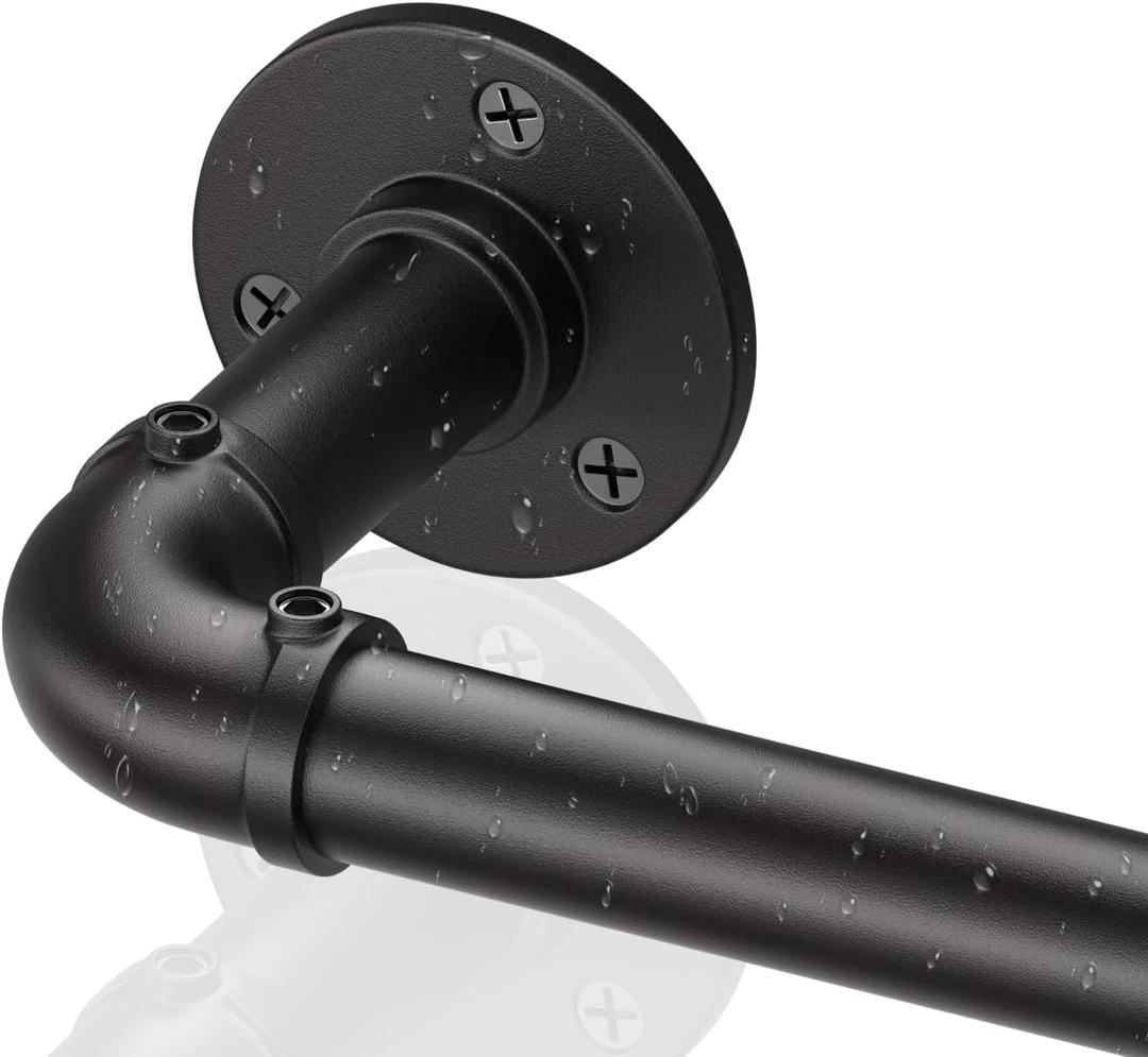 Curtain Rods for Windows 72 to 144, 1 Inch Wrap Around Industrial Curtain Rod, Heavy Duty Blackout Drapery Pole,Adjustable Outdoor Curtains Rods for Patio,Matte Black