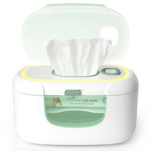 Momcozy New Baby Wipe Warmer, 100pcs Larger Capacity Wipe Dispenser, 10-Min Fast Heating with 4 Temperature Modes, Innovative Spring Design, Silicone & Top Seals,Quick Even Heating, 3-Level Nightlight (Green)