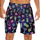 Mens Swim Trunks with Compression Liner 7" Bathing Suit Swimming Shorts Quick Dry Board Shorts Swimsuits with Pockets (Large, White-neon)