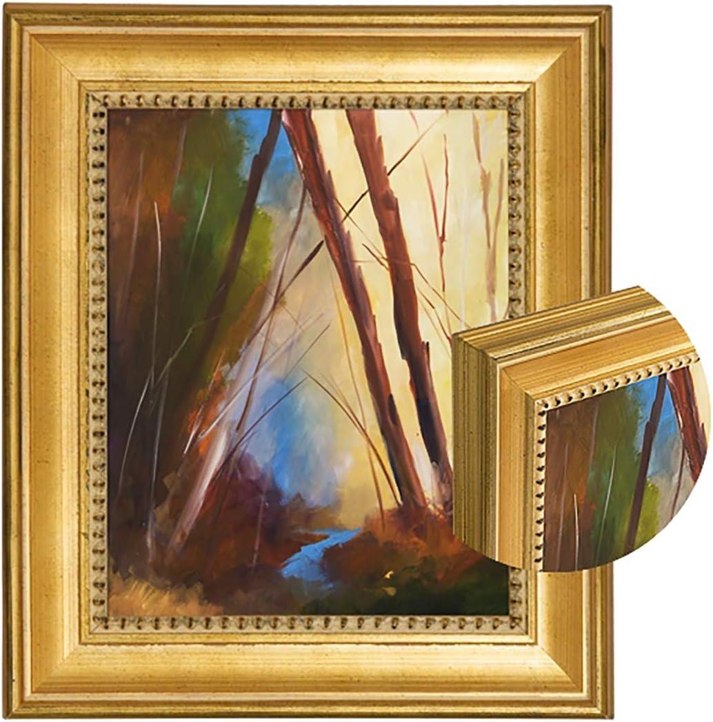 Classique 55 Gold Leaf Solid Wood Art Frame 2" Width and 1/4" Rabbet for Canvas, Traditional Artwork, and Portraits - [11" x 14"]