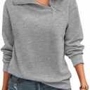 Womens Zipper Sweatshirt Turtleneck Long Sleeve Pullover Casual Loose Sweatshirts Top T Shirts (Gray, L)