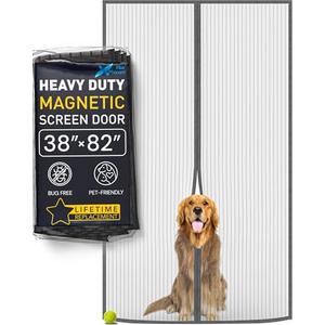 Flux Phenom Magnetic Screen Door Mesh 38x82 Inch – Easy Install, Strong Magnet Strength, Self-Sealing Mesh, Pet Tested, Hands-Free Entry, Doors Screen Magnetic Closure, Keeps Bugs Out - Gray