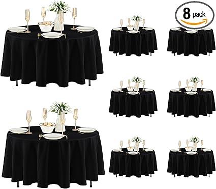 Fitable 8 Pack Round Tablecloths: Stain Resistant Wrinkle Free Circle Table Clothes, Washable Reusable Polyester Table Covers for Wedding Party Birthday Banquet Reception(Black, 10F)