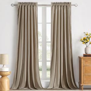 PRIMROSE Taupe Velvet Blackout Curtains 84 Inches Long,Luxury Living Room Thermal Insulated Window Curtain Drapes,Elegant Decorative Rod Pocket Bedroom Curtains Set of 2