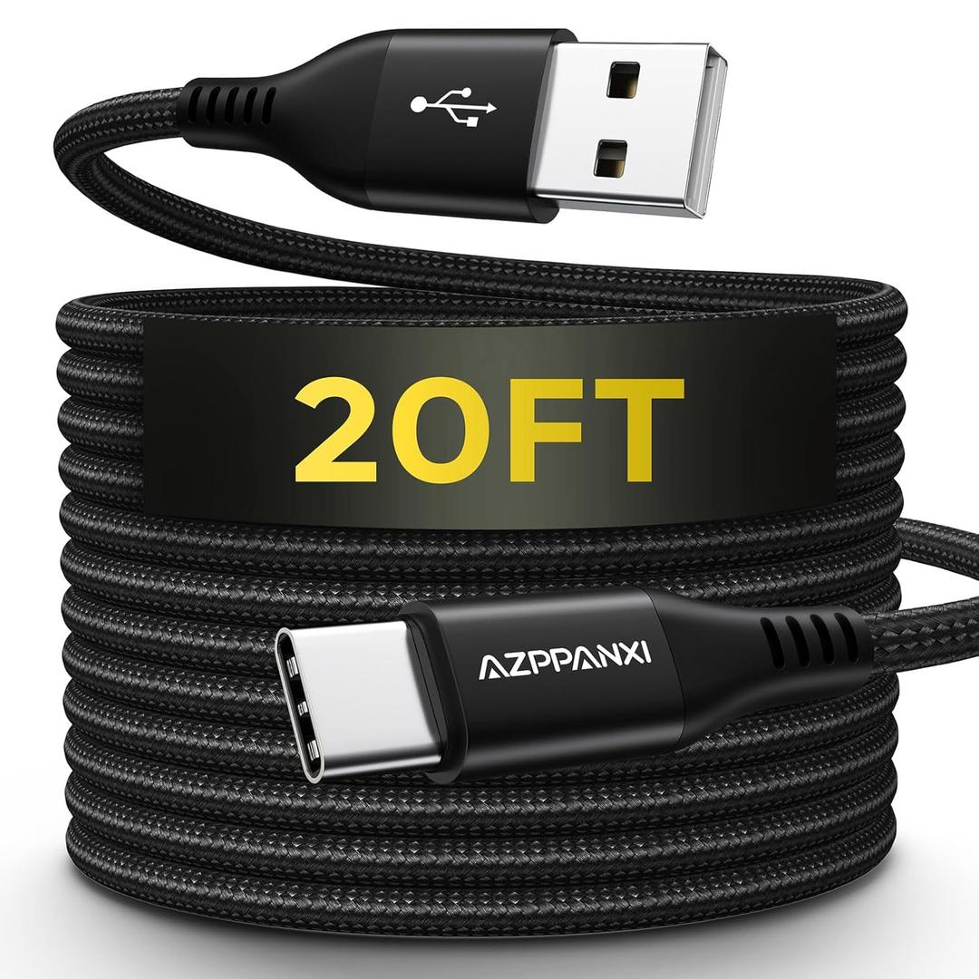Long USB C Cable 20 FT [Premium Nylon Braided] USB A to USB C Cable Fast Charging Cord Compatible with MacBook/PS5 Controller/Galaxy/LG/Pixel/Moto and More Type C Devices
