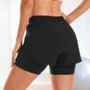 Stelle Women 2 in 1 Running Shorts High Waisted Athletic Shorts Gym Workout Shorts with Liner Zipper Pockets (Black, S)