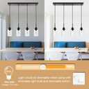 Black Pendant Light Fixtures with Clear Glass, 4-Lights Adjustable Height Hanging Ceiling Lights, Kitchen Island Lighting for Living Room Office Bar Farmhouse