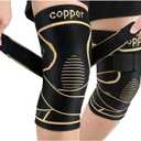 JHVW Copper Knee Brace for Women Men 2-Pack, Knee Compression Sleeve with Straps, Knee Braces for Knee Pain, Knee Support for Running Working, M