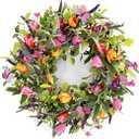 24" Wreaths for Front Door, Wreath with Tulip Wreath, Butterfly, Lavender and Eucalyptus, Vivid Artificial Floral Wreath for Wall Window Farmhouse Party Holiday Home Décor