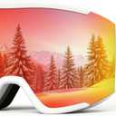 Ski Goggles for Men and Women, OTG, Anti-Fog Dual-Layer Lens, UV400 Protection, Helmet Compatible, Snow Goggles (Red Lens / White Frame)