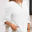 Tankaneo Womens 3/4 Length Sleeve Tops Dressy Casual Blouse Puff Sleeve Cute Trendy T Shirts with Smocked Cuffs (White, L)