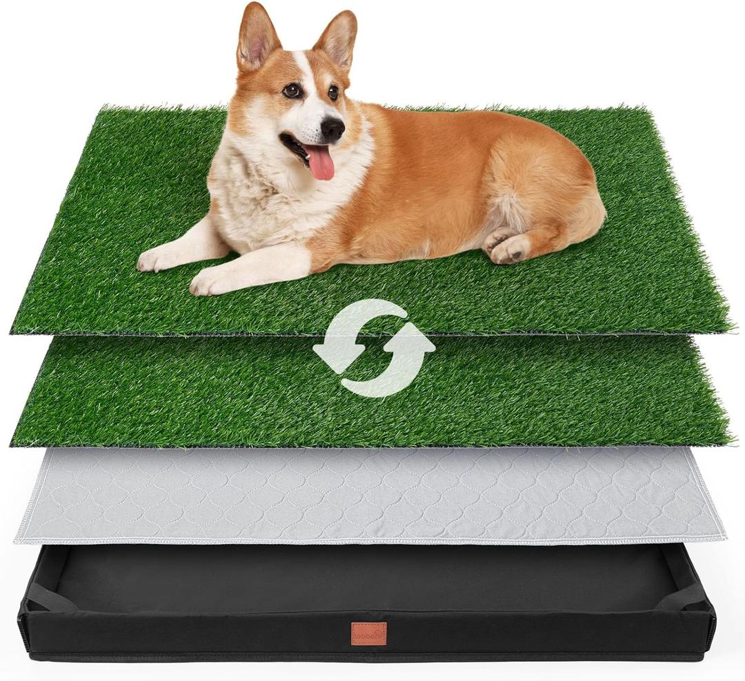 LOOBANI Dog Grass Pad with Tray, Lightweight Oxford Cloth Tray for Potty Training, 19 * 24 in
