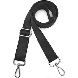 1" Wide Purse Straps Replacement Crossbody Bags Shoulder Guitar Strap for Handbags Sports Laptop Duffel Canvas Camera Bag - Black Belt,Silver Clips (Width: 1 inch)