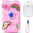 Refillable Spray Bottle 1.5oz (45ml) with Silicone Protective Case, Keychain Strap & Charms, Travel Size Hand Sanitizer Spray Container, Compatible with 45ml Flat Spray Bottles(pink)