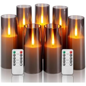 Homemory Grey Flameless LED Candles with Remote & Timer, Battery Operated, Fake Candles, Modern Home Decor, or Outdoor Events Set of 7 (Gray)