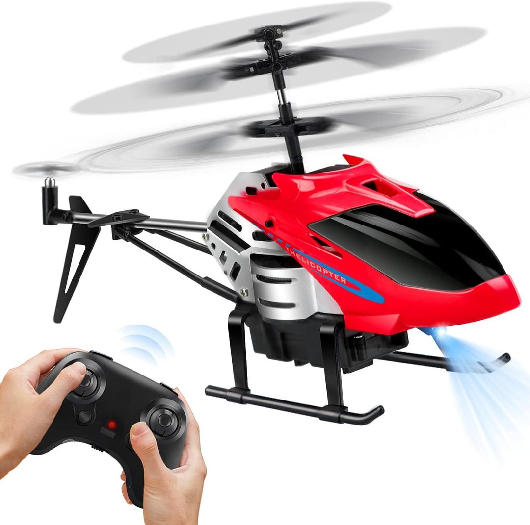 Dolanus RC Helicopters - Remote Control Helicopter Toys: One Key Take-Off/Landing, Automatic Altitude Hold, LED Light & 3.5 Channel Gyro Stabilizer, Flying Toys - Gift for Boys/Girls Kids Adults, Red