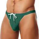 MIZOK Men's Sexy Low Rise Swimsuits Bikini Swimming Briefs Swimwear with Adjustable Drawstring (XL, Army)