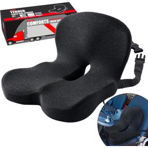 Seat Cushion for Truck Driver, Memory Foam Truck Seat Cushion with Adjustable Strap  Ergonomic Back Support & Sciatica Relief for Long Drives, Semi Truck Accessories, Dark Gray