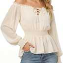 Scarlet Darkness Women's Renaissance Shirt Peasant Off Shoulder Tops Smocked Waist Long Sleeve Blouse, XL