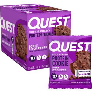 Quest Soft & Chewy Protein Cookie - 15g Protein - Double Chocolate Chip (12 Cookies) (EXP 06/27/26)