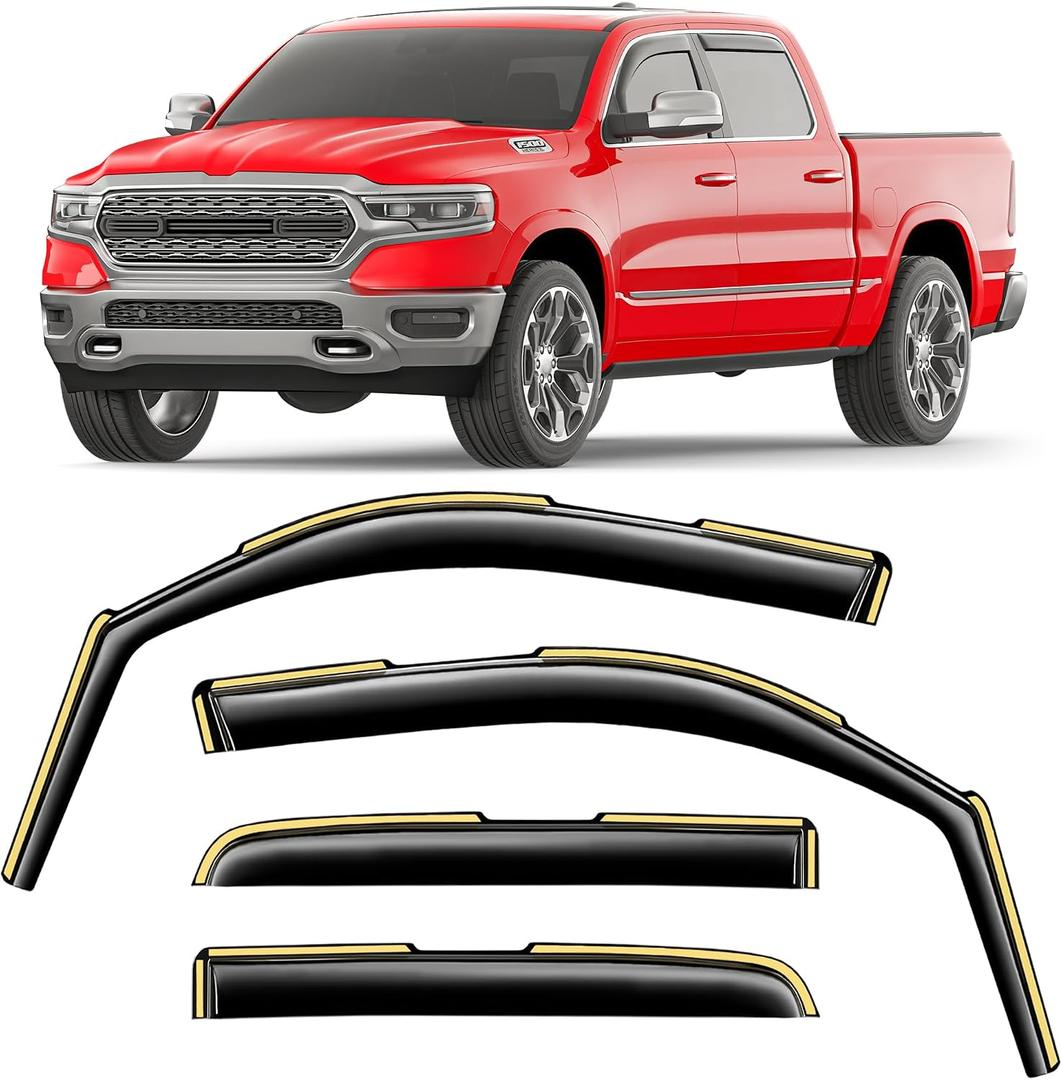 in-Channel Window Rain Guards Fit for Dodge RAM 1500 2019-2026(New Body Style Includes TRX) Crew Cab Extra Durable Window Deflectors Window Vent Visors Truck Vent Shades Car Accessories